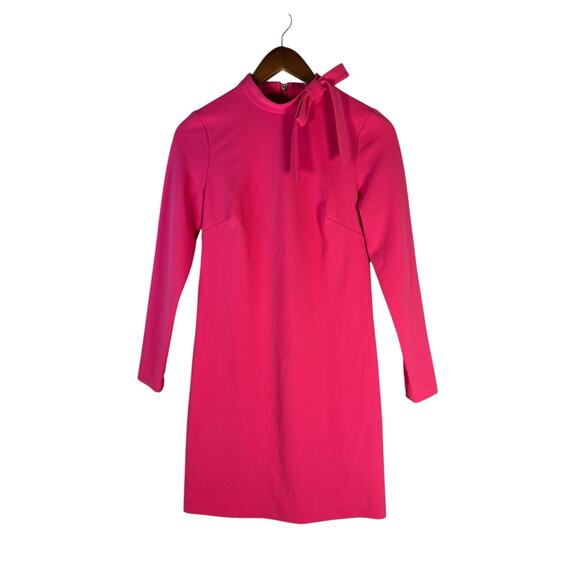 Calvin Klein Pink Long Sleeve Shift Dress Size 4 Bow Neck Cocktail Party - Picture 1 of 8